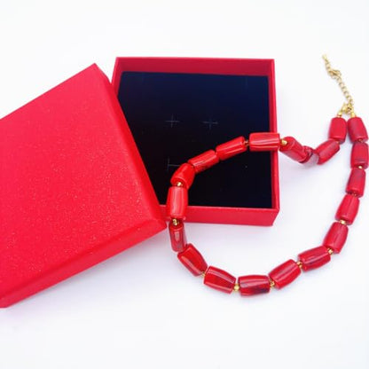 Red Beaded Necklace for Women Chunky Beaded Necklace Adjustable Acrylic Bead Choker Necklaces Big Statement Necklaces Jewelry Accessories - color: 17MMCylindricalBead
