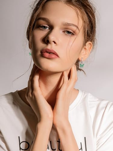 Bestyle Gold Butterfly Earrings for Women, Dainty Cute Birthstone Studs Hypoallergenic Jewelry, Great Birthday Gift - style: 05.May(Emerald)-DANGLE