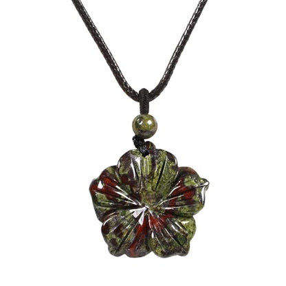 Justinstones Hand Carved Healing Crystals Gemstone Hawaii Flower Pendant Hand Weaving Wax Rope Necklace 22 inch - color: Dragon Blood Jasper