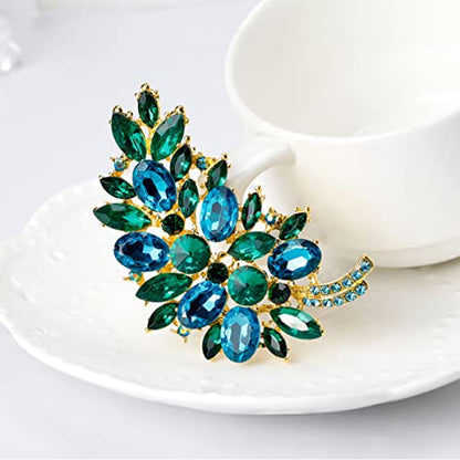 seven wolves Women Crystal Bouquet Brooch Pin All-Match Accessories Rhinestone Brooches and Pins - color: Blue E