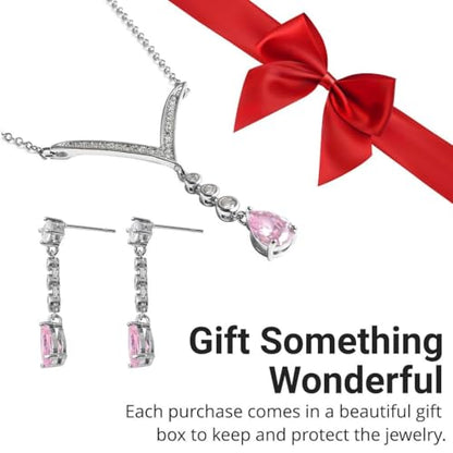 SHOP LC DELIVERING JOY Bridesmaid Pink Jewelry Set for Women Earrings Necklace Cubic Zirconia CZ Platinum Plated Wedding Women 18" Birthday Gifts
