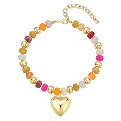 Resin Chunky Colorful Beaded Necklace | Adjustable Boho Statement Necklace,Summer Beach Party Jewelry - color: Heart+Colorful