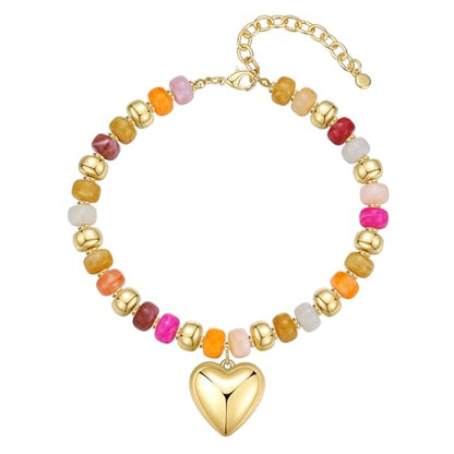 Resin Chunky Colorful Beaded Necklace | Adjustable Boho Statement Necklace,Summer Beach Party Jewelry - color: Heart+Colorful