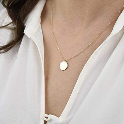 Turandoss Dainty Layered Choker Necklace, Handmade Y Pendant Necklace Multilayer Bar Disc Necklace Adjustable Layering Choker Necklaces for Women - style: 2PCS - Disc&Disc