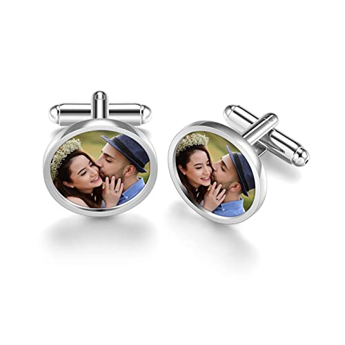 Zysta Personalized Cufflinks for Men Custom Photo Cufflinks Stainless Steel Cufflinks with Picture Customized Wedding Memorial Gift for Groom Father of the Bride - style: Round