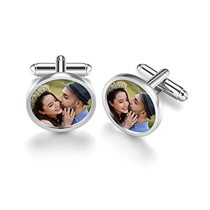 Zysta Personalized Cufflinks for Men Custom Photo Cufflinks Stainless Steel Cufflinks with Picture Customized Wedding Memorial Gift for Groom Father of the Bride - style: Round