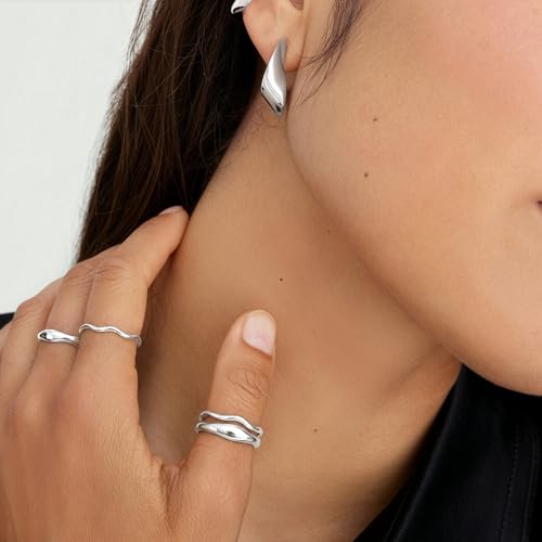 Gold Rings for Women Men Non Tarnish, Waterproof Chunky 14K Gold Plated Dainty Stackable Rings Trendy Statement Pinky Thumb Rings Engagement Eternity Wedding Band Ring Stacking Gold Jewelry Size 3 4 5 6 7 8 9 10 11 - color: Silver, size: 10.5
