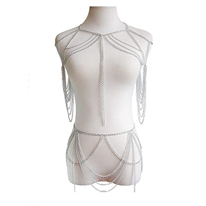 Sexy Body Chain Set Layered Necklace Bra Waist Chain Summer Fashion Bohemian Jewelry Suit for Beach Party Holidy