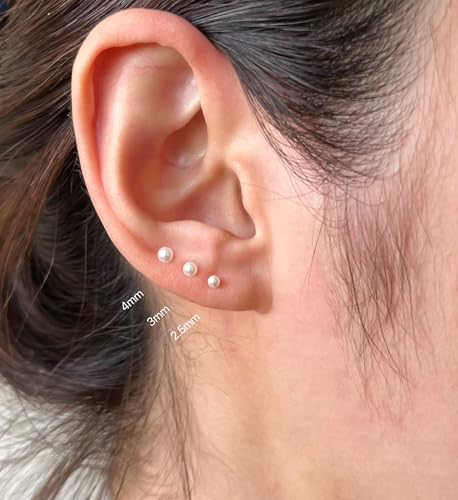 14K Gold Filled Polished Small CZ Pearl Ball Stud Earrings Set for Women Men 20G Surgical Steel Hypoallergenic Piercing Studs for Sensitive Ear, Pack of 6 Pairs - style: A2 : Gold, 3MM-10MM, White Pearl