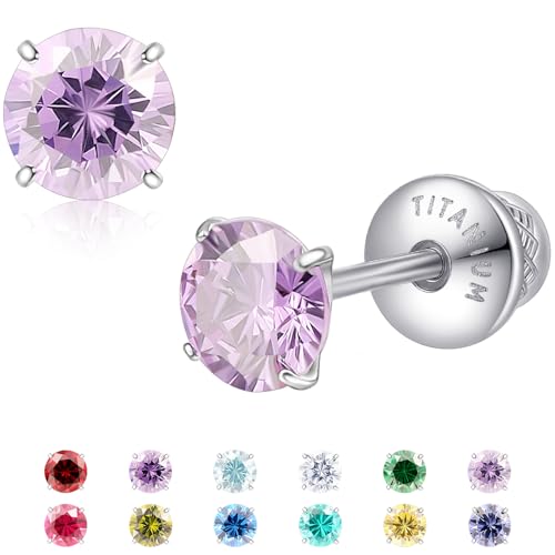 Limerencia Birthstone Screw Back Earrings G23 Implant Grade Titanium Stud Earrings Hypoallergenic Cubic Zirconia Posts Studs Jewelry Gifts for Girls Sensitive Ears - color: June