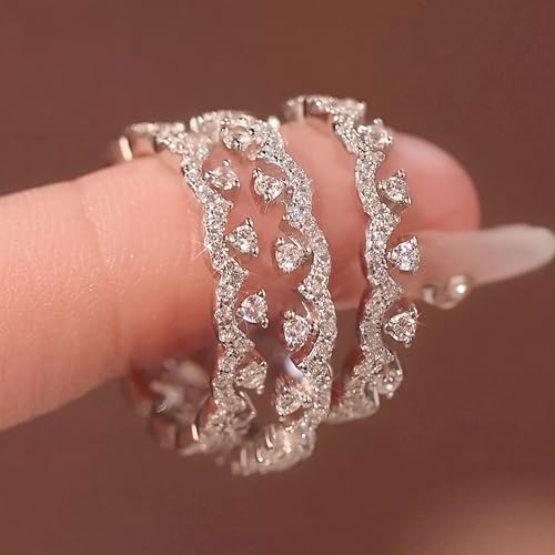 Valentines Rings for Women, Non Tarnish Chunky Wedding Ring Set, Adjustable Bohemian Statement Ring - style: Lace Full Diamond Size 6