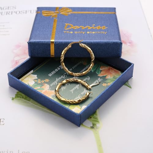 Cable Hoop Earring for Women Light-Weight Twisted Italian Design Round Hoop Earrings Diameter 25mm - color: 2-gold