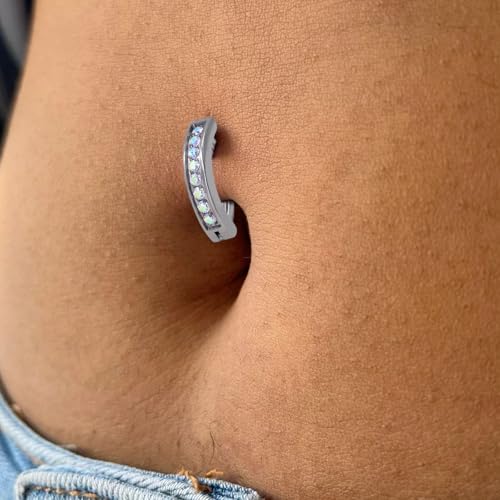 16G Labret Stud, G23 Titanium Vertical Labret Lip Piercing Jewelry, Gold Eyebrow Ring Clicker Belly Button Ring Hoop For Women Men - color: Silver, size: 8mm AB CZ