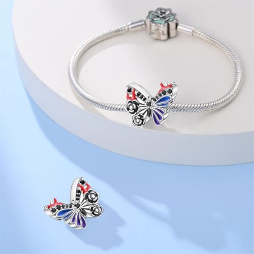 KUNSIR Charms Beads fits Pandora Charm bracelets for Woman 925 Sterling Silver Dangle Pendant Bead Jewelry Beads Gifts Happy Birthday Charms for Women Bracelet&Necklace - style: Dark Butterfly Beads