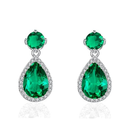Drop Dangle Earrings Teardrop Gemstone Waterdrop White Gold Plated Crystal Hanging Cubic Zirconia Ruby Sapphire Emerald Jewelry Gift for Women Mother Wife - color: Green