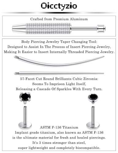 F136 Titanium 20/18/16g Flatback Earrings Nose Lip Rings Jewelry - color: Black, size: 18g