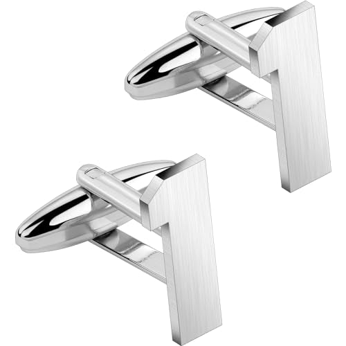 AMITER Mens Cufflinks with Number, Classic Silver Personalized Cuff Links for Men, Sport’s Day Casual or Formal Shirts - style: 1