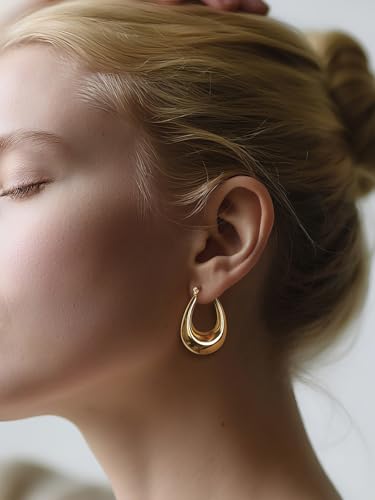 Trendy Medium Oval Hoop Earrings for Women Elegant Minimalist Simple Geometric 316L Stainless Steel Hoops for Ladies
