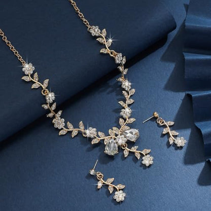 CSIYANJRY99 Silver Prom Jewelry Set Gold Wedding Jewelry Sets for Brides Necklace and Earring Bracelet Rhinestone Prom Party Costume Accessorie - color: A-Gold