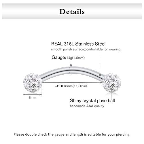 FECTAS 14g Stainless steel Nipple Rings Curved Barbell Piercing Jewelry Petite Belly Button Rings Curved Barbells for Women Men - style: silver-16pcs-1