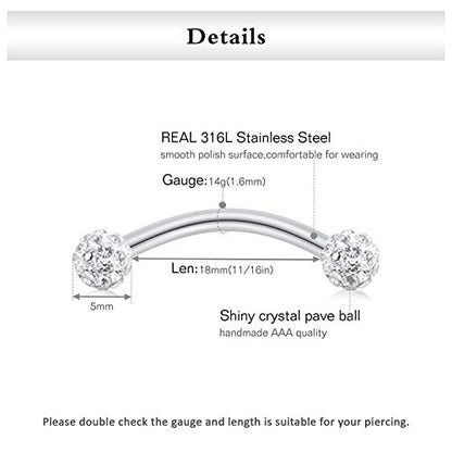 FECTAS 14g Stainless steel Nipple Rings Curved Barbell Piercing Jewelry Petite Belly Button Rings Curved Barbells for Women Men - style: silver-16pcs-1