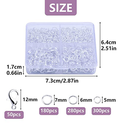 Lunarm Jump Rings 810pcs Stainless Steel Jump Rings for Jewelry Making | Silver Open Jump Rings and 3 Sizes Lobster Clasps Set for Keychain Creation Craft Sturdy Easy to Open and Close