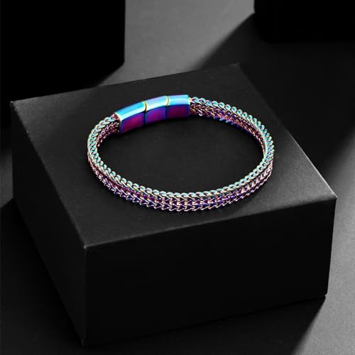 Mens Bracelet-Stainless Steel Magnetic Clasp Franco Chain Bracelets for Men - color: B-Colors