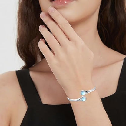 Moonstone Bangle Bracelet for Women 925 Sterling Silver 8MM Round Moonstone Cuff Bangle Ladies Jewelry Gifts