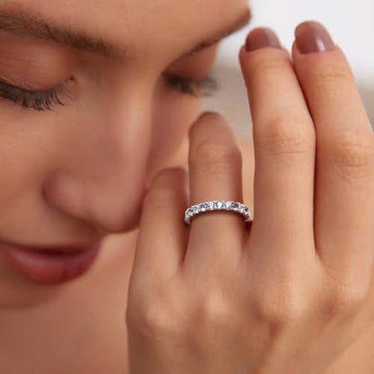Bezel Set Birthstone Wedding Band 14K Gold Sterling Silver Stackable Half Eternity Band Rings 2.5mm Wide Ruby/Amethyst/Sapphire/Emerald Green/Aquamarine Ring for Women, Send Gift Box - style: 03-Created Aquamarine & CZ