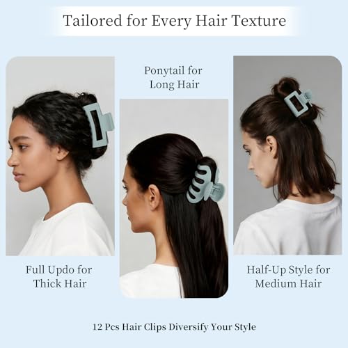 Small Medium Claw Clips for Women, 3 Styles Hair Clips for Thick and Thin Hair, Non-slip Strong Hold, 12 Pcs (Blue) - color: Blue