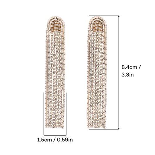 Fringe Dangling Tassel Earrings for Women, Handcrafted Chandelier Long Bohemian Beaded Cubic Zirconia Crystal Imitation Pearls Inlay Statement Boho Chain Hook Earrings for Wedding Party - color: Gold White Clear Crystal