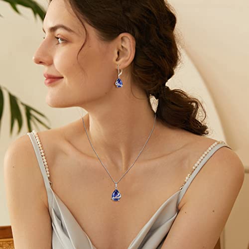 Birthstone Pendant Necklace 925 Sterling Silver Teardrop Jewelry for Women - color: Violet Blue