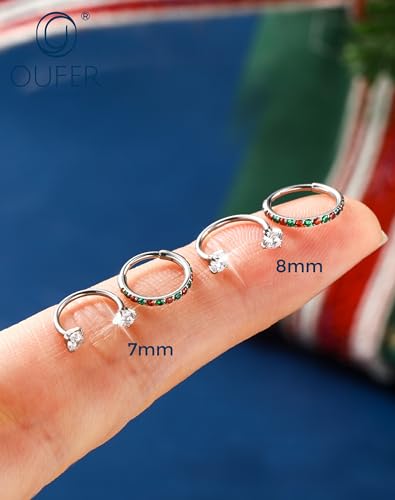 OUFER 2PCS Nose Rings Hoops, 20g Double Gem Horseshoe Threadless Nose Rings for Women, Septum Clicker Daith Tragus Helix Rook Eyebrow Lip Piercing Jewelry - color: Silver Xmas