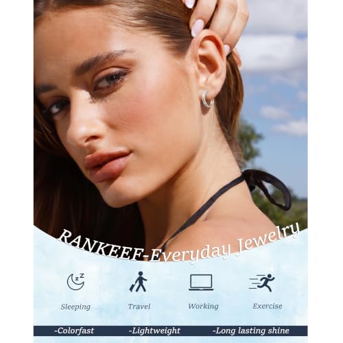 RANKEEF Small Rhinestone Hoop Earrings 925 Silver Everyday Cartilage Hoops Hypoallergenic Dainty 14K Gold Plated Huggie Sparkle Double Row Cubic Zirconia Hoop Earrings 10/15/20/25mm - color: Silver, size: 15mm