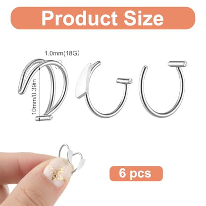 Lusofie 6Pcs Fake Snake Bites Stainless Steel - Clip On Fake Lip Piercing for Halloween Jewelry - Lip Ring Cuffs for Women Men
