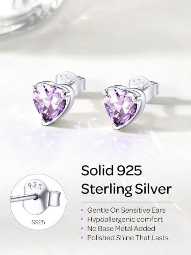 ChicSilver 925 Sterling Silver Earrings Sparkling Heart/Round/Princess Cut Birthstone Earrings for Women Birthday Jewelry with Gift Box - style: B.June(Alexandrite)-Heart Cut