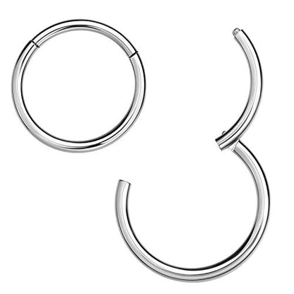 MissNity 316L Surgical Steel Hinged Nose Rings Hoop 20G 18G 16G 14G, Diameter 6mm to 10mm, Color Gold - Rose Gold - Silver - Black - Rainbow - color: A01: silver - 1pc