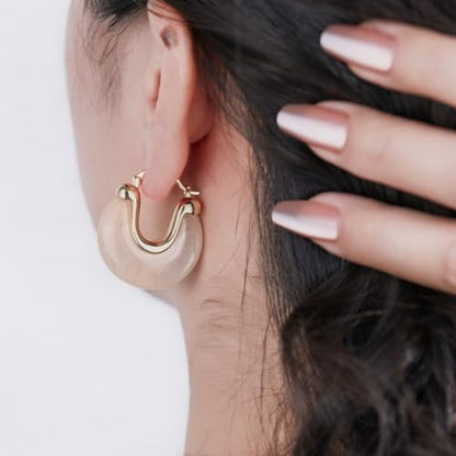 Chunky Gold Resin Hoop Earrings Leverback Statement Huggie Hoops Dangle Drop Dressy Earring Prom Festival Vacation Jewelry for Women - color: Pink, size: Drop
