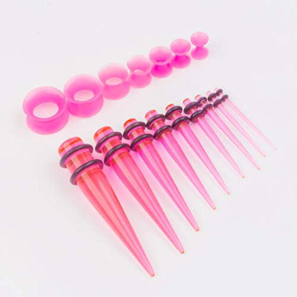 50 Pcs Ear Gauges Stretching Kit 14G-00G | Acrylic Tapers and Plugs Silicone Tunnels, Gauge Expanders Stretching Kit, Piercing Earring Jewelry for Men and Women - color: Pink