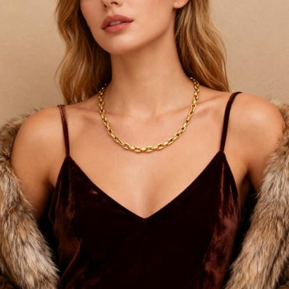Jean Beau Gold Choker Necklace for Women, Simple 18K Gold Plated Adjustable Link Chain Prom Jewelry Gifts - color: Gold Coffee Bean