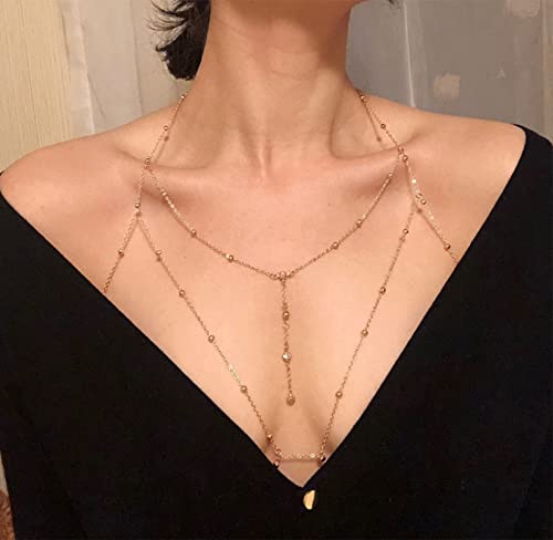 4-8Pcs Sexy Body Chain Belly Waist Chain Necklace Summer Beach Bikini Bra Body Jewelry for Women Gold Tone - style: E:8Pcs, Gold Tone