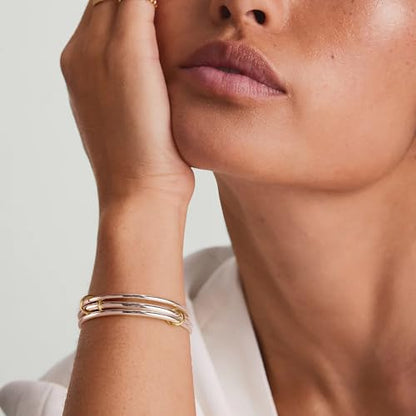 NOKMIT Triple Interlocked Stackable Bangle Bracelets for Women 3-Pack Two-Tone High Polished Stainless Steel Bangle Set Classic Plain Thin Non-Tarnish Gold&Silver - color: Silver Bangle-3PCS, size: 8.0 inches (Medium)