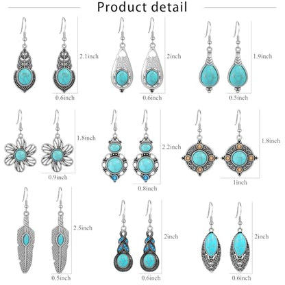 Ritach Teardrop Earrings for Women Trendy Sterling Silver Hypoallergenic Crystal Dangle Drop Earrings Set for Jewelry - color: 6dangle -turquoise