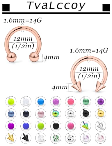 20/18/16/14G Horseshoe Septum Nose Lip Rings Smile Piercings 6/8/10/12/14/16mm Cartilage Helix Daith Earrings Surgical Steel Jewelry for Women Men - size: 14g*1/2in(12mm)