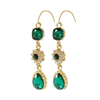 Crystal Earrings CXUEMH Teardrop Earrings for Women Blue and Green Dangle Earrings Elegant Earrings for Prom Emerald Green Earrings Formal Jewelry Crystal Drop Earrings - color: emerald