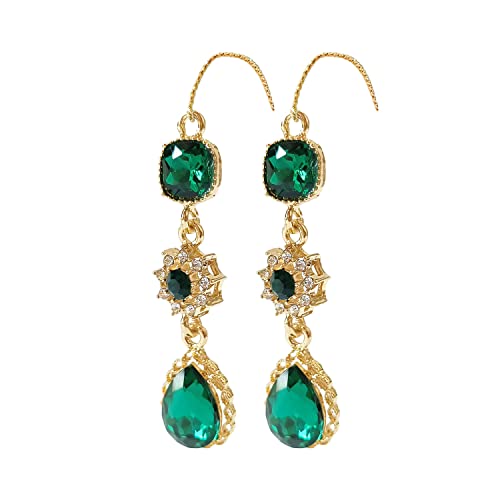 Crystal Earrings CXUEMH Teardrop Earrings for Women Blue and Green Dangle Earrings Elegant Earrings for Prom Emerald Green Earrings Formal Jewelry Crystal Drop Earrings - color: emerald