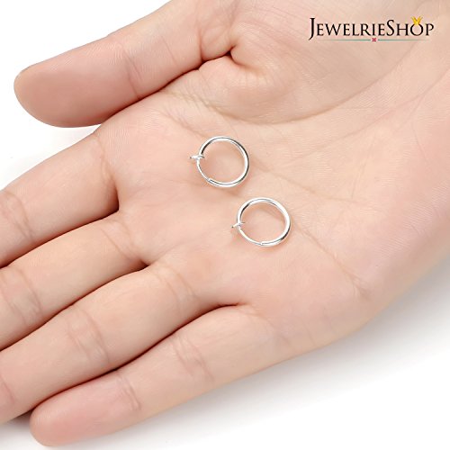 JewelrieShop Retractable Earrings Fake Hoop Fake Nose Ring Non Pierced Earrings Fake Cartilage Piercing Clip On Nose Ring Septum Ring for Women (1 Pair, Black/Silver/Gold/White) - color: #01. Silver Tone x 1 Pair
