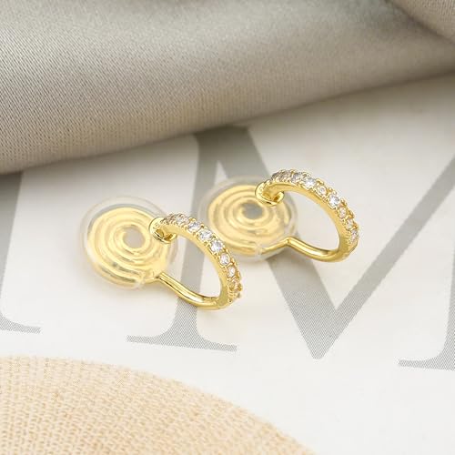 Clip On Hoop Earrings for Women Non Pierced Cubic Zirconia Huggie Hoops 14K Gold Plated CZ Clip On Earrings Adjustable No Piercing Fake Earrings - color: Gold, size: 10 MM