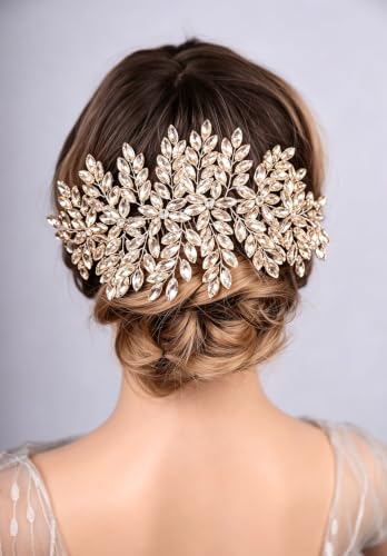 Bridal Rhinestone Hair Comb Large Rhienstone Wedding Headpiece Handmade Crystal Hair Comb for Bride Wedding Hair Accessories for Women (champagne) - color: champagne