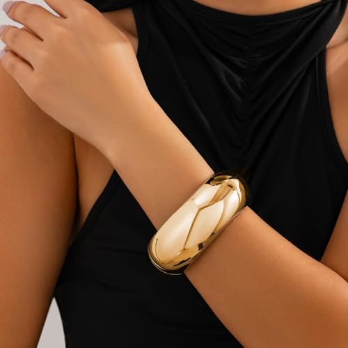 Gold/Silver Cuff Bangle Bracelets For Women Chunky Waterdrop Twisted Hinged Bangle Bracelets Minimalist Arm Cuff Bracelet Jewelry Gifts - color: 4Gold